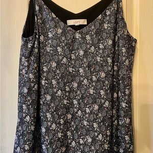 LOFT Black and White Floral Tank Top
